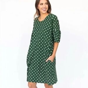 Agnes & Dora Dress Adams Green & White Polka Dot Ruffle Oversized Sz. S